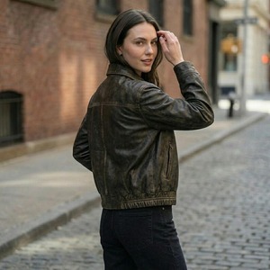 Distressed Genuine <b>Leather</b> Bomber <b>Jacket</b> <b>Women</b>, Vintage <b>Brown</b> Handmade Outerwear - Product Image 2