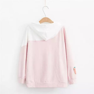 เสื้อฮู้ดดี้ผู้หญิงทรงไม่สมมาตร ลายการ์ตูนกระต่าย โลโก้ด้านหน้า แต่งสีสันแบบคัลเลอร์บล็อก สไตล์ลำลอง สีขาวดำ แขนยาว สำหรับฤดูหนาว ผ้าไม่ยับ - Product Image 3