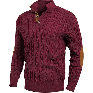 Cotton <b>Cable</b> <b>Knit</b> 1/4 Zip Full Sleeve Solid Color Winter Pullover Thick Soft <b>Knit</b> <b>Sweater</b> with Front Logo - Product Image 1