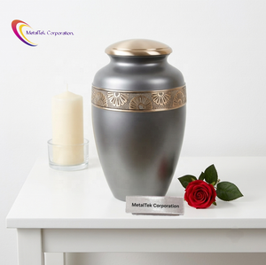 Adult Style Metal Cremation Urn New Grey Brass Golden Floral Band With Secured Lid <b>Keepsake</b> <b>Ashes</b> Jars Funeral Decorative Urns - Product Image 1