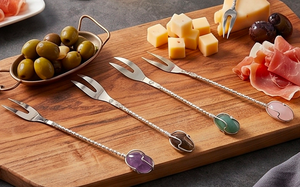 Ensemble de fourchettes à cocktail perlées en acier inoxydable poli miroir, avec tige perlée, pour la restauration, la vaisselle, la maison et les fêtes - Product Image 3