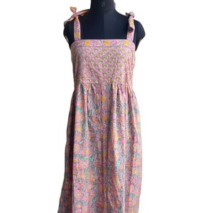 Hand Block Printed Indian Tunics Hand Printed Dress Indian Cotton Long Gown Indian Cotton adjustable <b>strap</b> sleeveless dress - Product Image 1