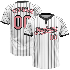 Camiseta de Béisbol y Sóftbol Unisex de Dos Botones, Transpirable, Tallas Grandes, Personalizable, Blanca con Rayas Azul Verdoso y Rosa, Servicios OEM Disponibles - Product Image 5