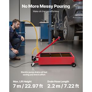 Vasca di raccolta olio mobile da 17 galloni con tubo da 2,2 m, maniglia pieghevole, pompa elettrica a basso profilo, accessorio per smontagomme, protezione dalle perdite - Product Image 2