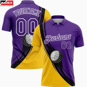 INDEX SPORTSWEAR Custom Golf Polo Shirt <b>Men</b> Purple Yellow Sublimated Print Moisture Wicking Short Sleeve Regular Fit - Product Image 1