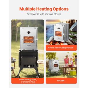 เตาอบพับได้แบบพกพาทำจากสแตนเลส 3 ชั้น พร้อมด้ามจับและเทอร์โมมิเตอร์สำหรับเผาไม้ - Product Image 3