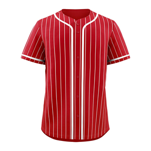 Custom <b>Red</b> White Striped Baseball Jersey Unisex Adult Short Sleeve Button Front Breathable Mesh Sport Apparel - Product Image 1
