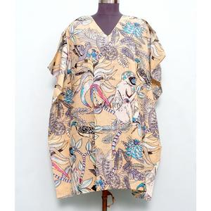 Caftán de algodón puro muy demandado para mujer, con estampado de mono, corte holgado, ropa informal de verano, ideal para la playa. - Product Image 1