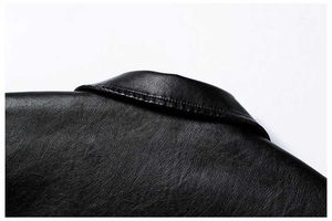 Chaqueta de Moto de Cuero PU para Hombre, Corte Ajustado, Cuello Alto, Cierre de Cremallera, Estilo Otoñal, Manga Regular, Color Sólido - Product Image 2