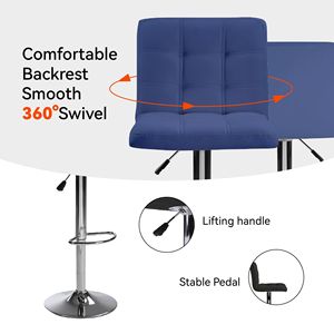 Set di 2 Sgabelli da Bar Blu Cafe, Altezza Bancone, con Cuscino Quadrato e Poggiapiedi, 1 Set di 2 Pezzi - Product Image 3