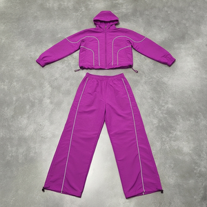 Conjunto de 2 Piezas Personalizado, Chaqueta Cortavientos de Nailon con Capucha y Estampado Sólido para Hombre, Traje Deportivo Reversible, Ropa Deportiva Urbana - Product Image 6