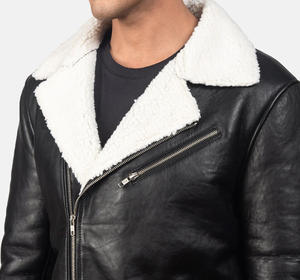 Blouson en cuir unisexe coupe ajustée pour moto, fermeture éclair, col montant, style urbain, hiver, noir, logo frontal, imperméable - Product Image 6