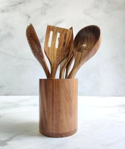 Juego de utensilios de cocina de madera natural de alta calidad con soporte, 6 piezas, herramientas de cocina rústicas de madera al mejor precio - Product Image 6