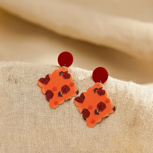 Orecchini alla moda con motivo floreale rosso, a forma di arancia, pendenti a lobo per donna, accessori, 12 pezzi - Product Image 2