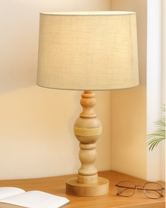 Industrial Wood Bubble Bedside Table Lamp farmhouse Living Room <b>Light</b> Khadi <b>Drum</b> <b>Shade</b> - Product Image 3