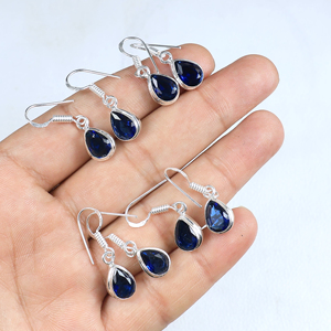 Nouvelle Arrivée Boucles d'Oreilles Pendante Goutte d'Eau en Argent Sterling 925 Plaqué Saphir Bleu Faites à la Main Vente en Gros Bijoux Artisanaux en Pierres Précieuses - Product Image 3