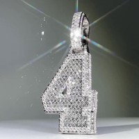 Pendentif personnalisé en diamant de laboratoire numéro 4, serti pavé en or blanc, plaqué rhodium, argent 925, or 10K 14K, 2,5 pouces, style Hip Hop