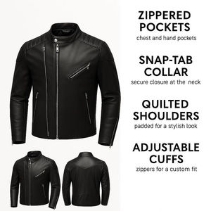 Blouson de motard noir pour homme en polyester/coton – Coupe ajustée, écologique, respirant, manteau d'hiver pour moto, motif personnalisé, logo avant décontracté - Product Image 5