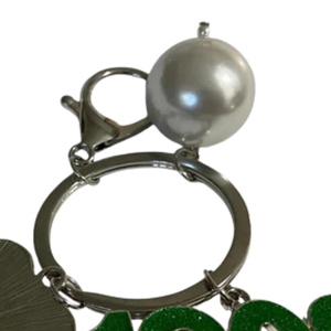 AKA Silver Pearl Keychain with Pink Flower and Green 1908 <b>Charm</b> Pink & Green <b>Bag</b> <b>Charm</b> Key Ring Accessory - Product Image 5