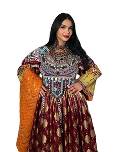 Venta al por mayor de las mujeres de moda de estilo afgano hasta el suelo una línea de encaje de cristal volantes totalmente cosido fiesta boda Festival vestido - Product Image 1