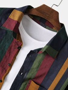 Nueva Camisa de Lino y Algodón de Manga Larga para Hombre, Camisas Estampadas Retro con Combinación de Colores - Product Image 6