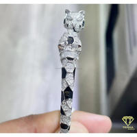 Bracelet double tête Panthère en Moissanite, argent 925 et plaqué or, bracelet léopard avec diamants Moissanite ronds et baguettes