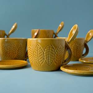 Beige Striped <b>Ceramic</b> Soup <b>Mug</b> with <b>Lid</b> and Spoon Set 600ml Glazed Microwave Safe Coffee <b>Mugs</b> (Set of 4) - Product Image 3