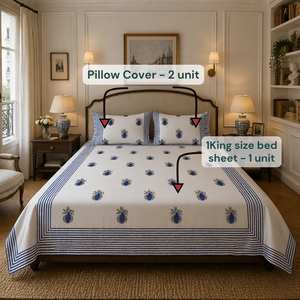 Jaipur Hand <b>Block</b> Printed Floral King Size Flat <b>Bed</b> Set 3 Pcs 100% Cotton 200TC Eco-Friendly Soft Durable Breathable Home Hotel - Product Image 6