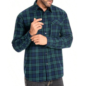 Chemise à manches longues en flanelle à carreaux pour homme, col rabattu, décontractée, pour l'extérieur, 100% coton brossé - Product Image 3