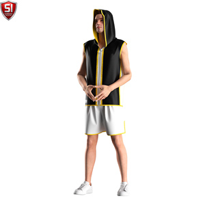 Al por mayor Bata de boxeo sin mangas con capucha para hombre, para entrenamiento de gimnasio y MMA, corte ajustado, talla XL, ropa deportiva con logotipo personalizado, de poliéster y algodón - Product Image 3