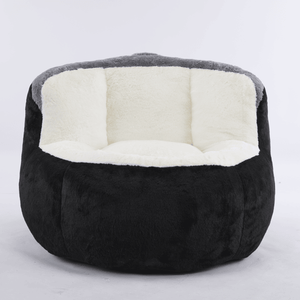 Divano Pouf Oversize Multicolore in Finta Pelliccia, Grande Chaise Longue da Soggiorno con Imbottitura in Spugna Sminuzzata, Nessun Montaggio Richiesto - Product Image 1