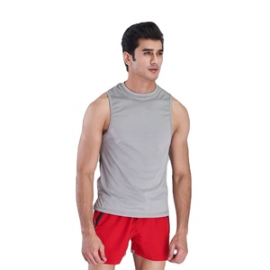 เสื้อกล้ามลำลองสำหรับผู้ชายฤดูร้อนแห้งเร็วระบายอากาศผ้าฝ้ายโพลีเอสเตอร์สีทึบพิมพ์ลายถักสำหรับออกกำลังกายในยิม - Product Image 1