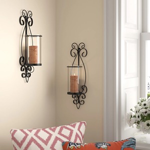 Iron Wall Sconce <b>Candle</b> Holder <b>Black</b> Scroll Design Home Decoration Heat Resistant Metal <b>Lantern</b> - Product Image 5