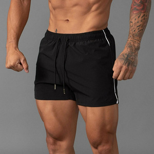 Shorts de Playa para Hombre, Negros, de Secado Rápido, con Cordón Ajustable, Ecológicos, con Franja Lateral de Color Degradado, Cintura Media, Tejido de Poliéster y Spandex - Product Image 1