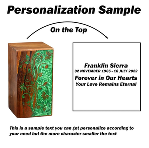 Handmade Rosewood Cremation Urn Green Floral Inlay <b>Memorial</b> <b>Box</b> for human and pets ashes - Product Image 3