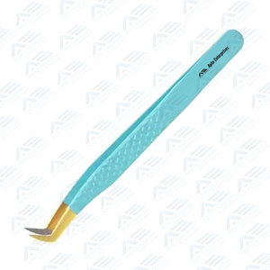 Pinzas de extensión de pestañas de acero inoxidable al por mayor, pinzas de pestañas injertadas doradas con punta de fibra de acabado turquesa, volumen y clásicas - Product Image 2