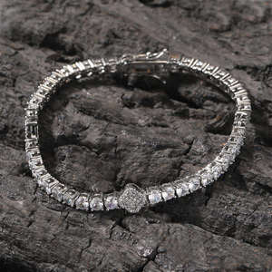 Pulsera de Moissanita Color Plata con Pavé Brillante Redondo, Brazalete Unisex Ajustable, Joyería Brillante para Uso Diario, Regalo Ideal - Product Image 5