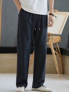 Men's Oxford Fabric Wide Leg Casual <b>Pants</b> Elastic Waist Drawstring Lightweight Summer Breathable Eco-Friendly Straight Fit <b>Black</b> - Product Image 5