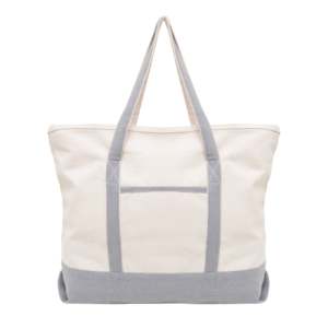 <b>Canvas</b> <b>Tote</b> Bag Solid Color Minimalist Style Open Top Daily Use All Seasons Women's Shoulder Bag Gray Trim - Product Image 1
