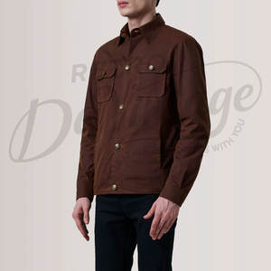 เสื้อแจ็คเก็ตผ้าฝ้ายสีน้ำตาลทรงสลิมฟิตแบบลำลองติดกระดุม น้ำหนักเบา สไตล์ยูทิลิตี้ เสื้อคลุมแฟชั่นแนวสตรีทแวร์ - Product Image 4