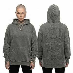 Sudadera con capucha oversize verde personalizada con lavado ácido para mujer, con gráficos de esqueleto y apuestas, de forro polar grueso, estilo streetwear - Product Image 6