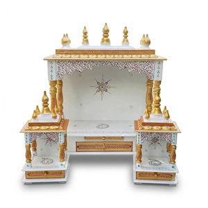 Temple traditionnel artisanal en bois de manguier vertical pour la prière hindoue, rangement pour les portes, pour la maison, le bureau, la salle de méditation - Cadeau d'anniversaire - Product Image 3