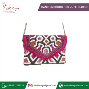 Bolso de mano de yute hecho a mano de alta calidad recién llegado bordado con patrón de monedas y decoración de cuentas - Product Image 3