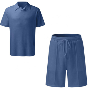 Polos de manga corta con cremallera informal de verano 2025 para hombre, conjuntos cortos de tela de gofres para otoño para chándal - Product Image 5