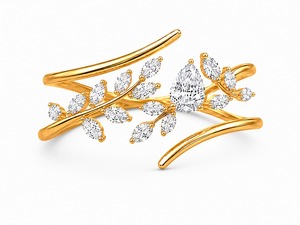 Anillo de Oro de 18K con Diamantes Cultivados en Laboratorio, Diseño de Hoja de Pera y Rama de Vid, Anillo de Bypass y Banda Cruzada, Anillo Nupcial Personalizado - Product Image 2