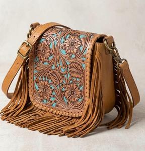 Handmade Western Genuine Leather Crossbody <b>Bag</b> Adjustable Strap Unisex Design Solid 2-2.9L Capacity Secure Zipper Outdoor Travel - Product Image 1