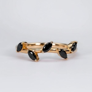 <b>Nature</b> <b>Inspired</b> Leaf Vine Branch Stacking <b>Ring</b> With 0.25 CT Natural Black Marquise Diamond In Solid 925 Silver Ladies Gift - Product Image 3