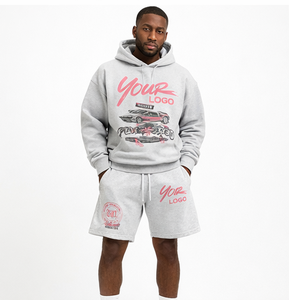 Men's Oversized Hoodie and Shorts <b>Set</b> Personalized Drop Shoulder Hoodie 100% Cotton Pullover Hoodie Shorts Two Piece <b>Set</b> 2026 - Product Image 1