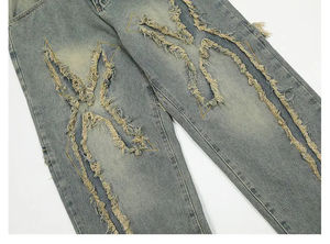 Jeans amples et décontractés pour hommes, style streetwear, effet usé, coupe droite, denim personnalisé - Product Image 5