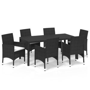 Set da pranzo da 7 pezzi in Poly Rattan nero con cuscini per uso giardino - Product Image 2